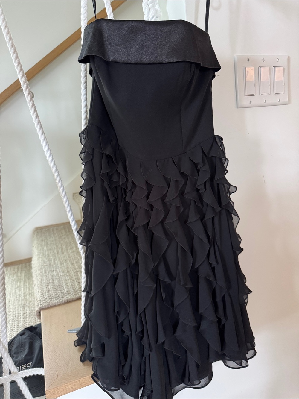 White House Black Market Black Strapless Ruffle Cocktail Dress